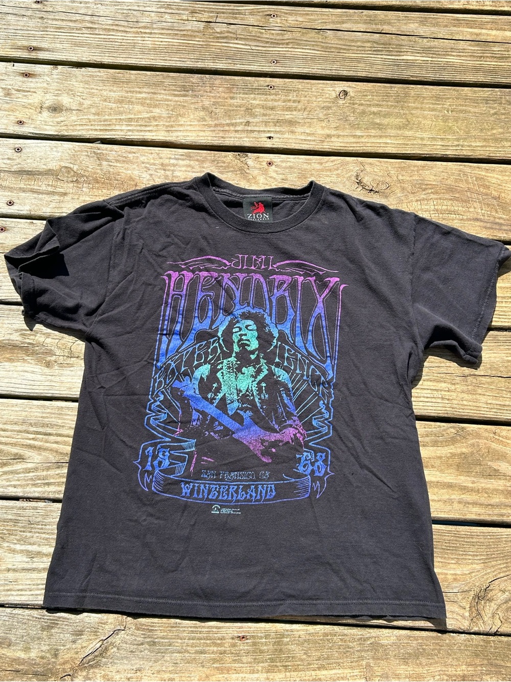 Zion Rootswear Black Jimi Hendrix Graphic Tee with Purple & Blue Print